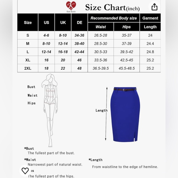 NWTS Kate Kasin Women’s Bodycon Pencil Skirt Navy Blue Midi Skirt Size Medium - Picture 5 of 6